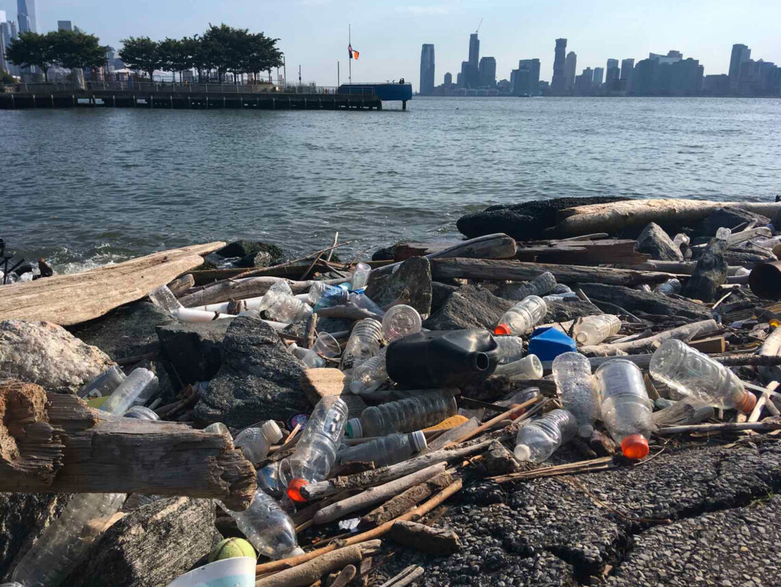 Single-use plastic near water